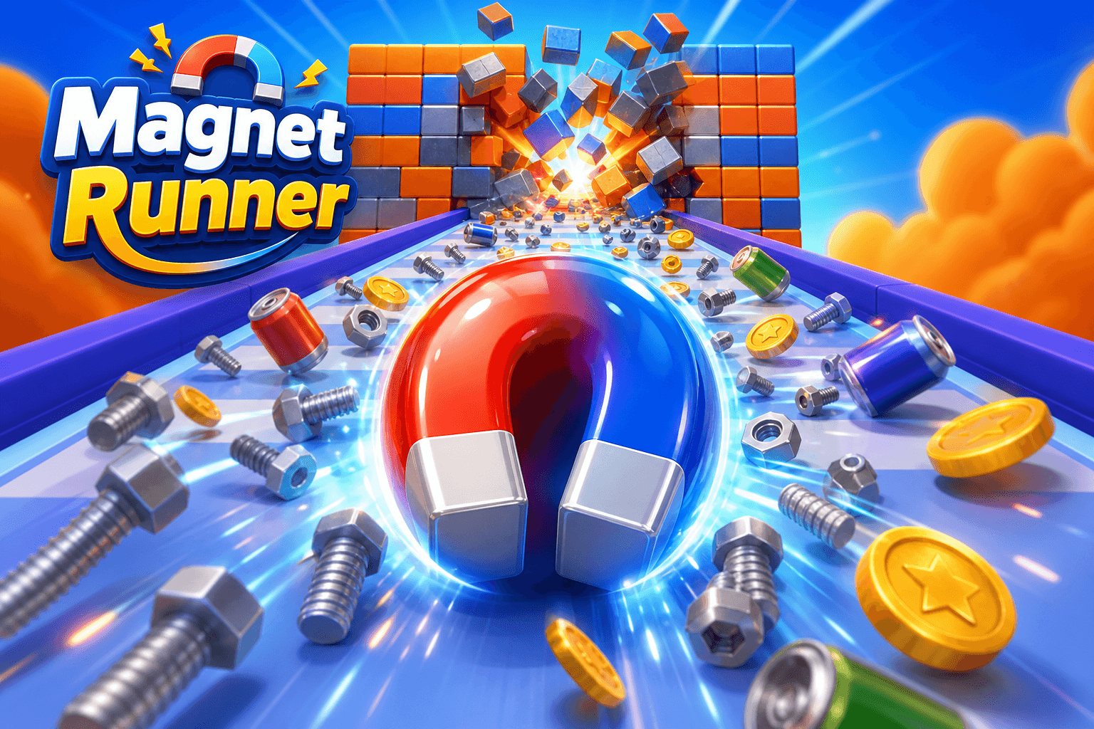 Magnet Runner — metalleri topla, büyü ve duvarları parçala
