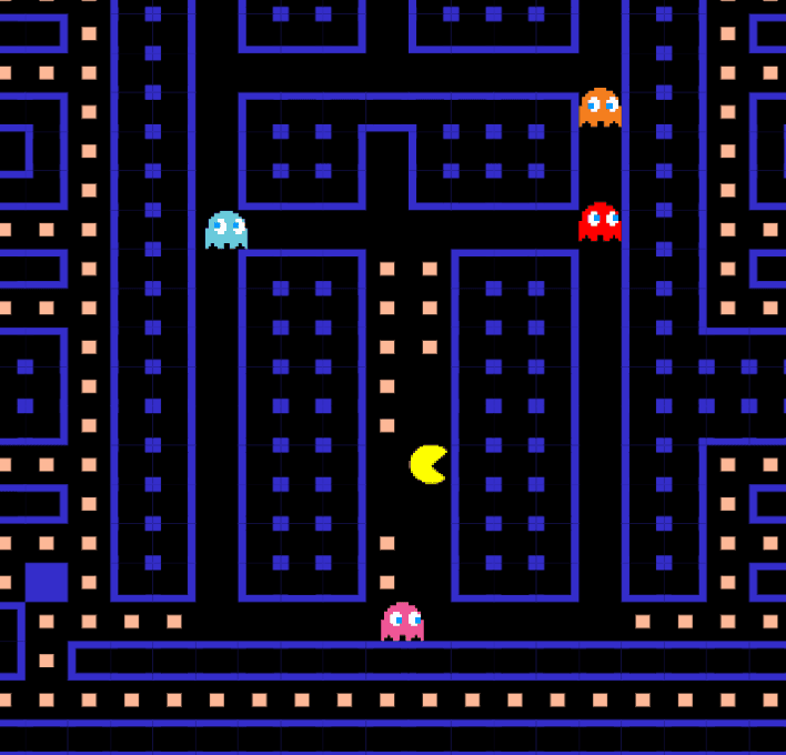 Pac-Man — labirent arcade oyunu, noktaları ye hayaletlerden kaç